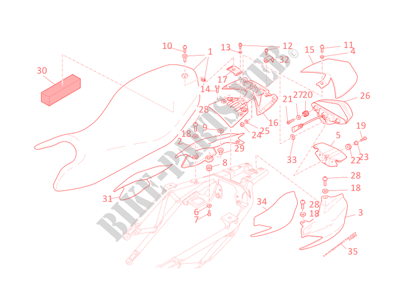 ZADEL   ACHTERLICHT voor Ducati Hypermotard 796 2010