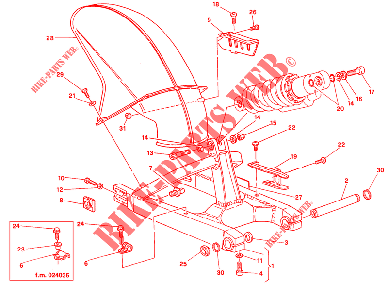 ACHTERBRUG (DM 006007) voor Ducati 900 SS 1992