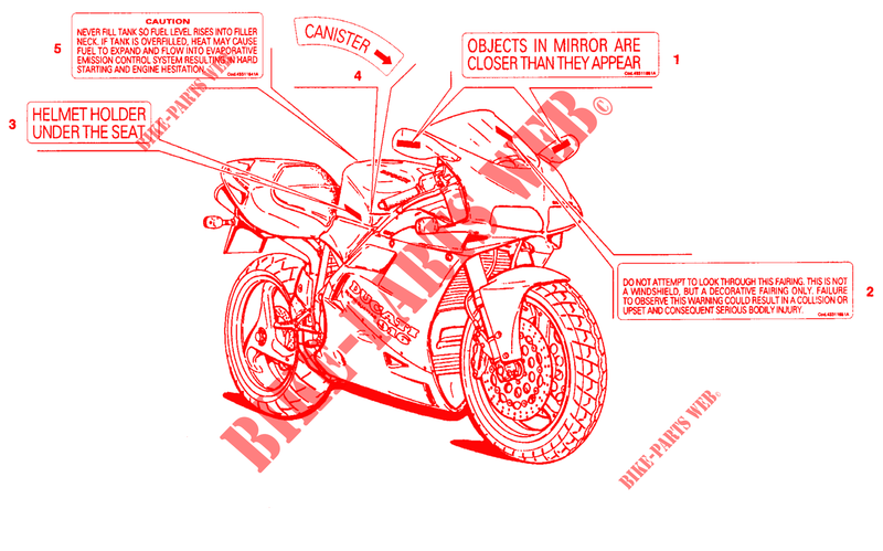WARNING LABEL (USA) voor Ducati 916 1994